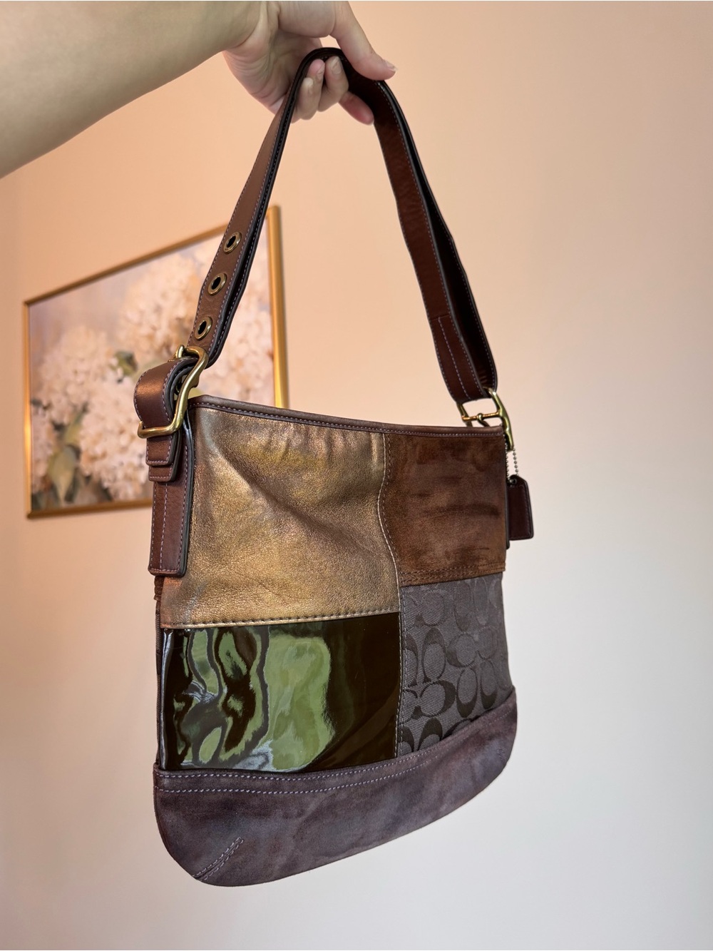 Vintage Coach brown patchwork shoulder bag